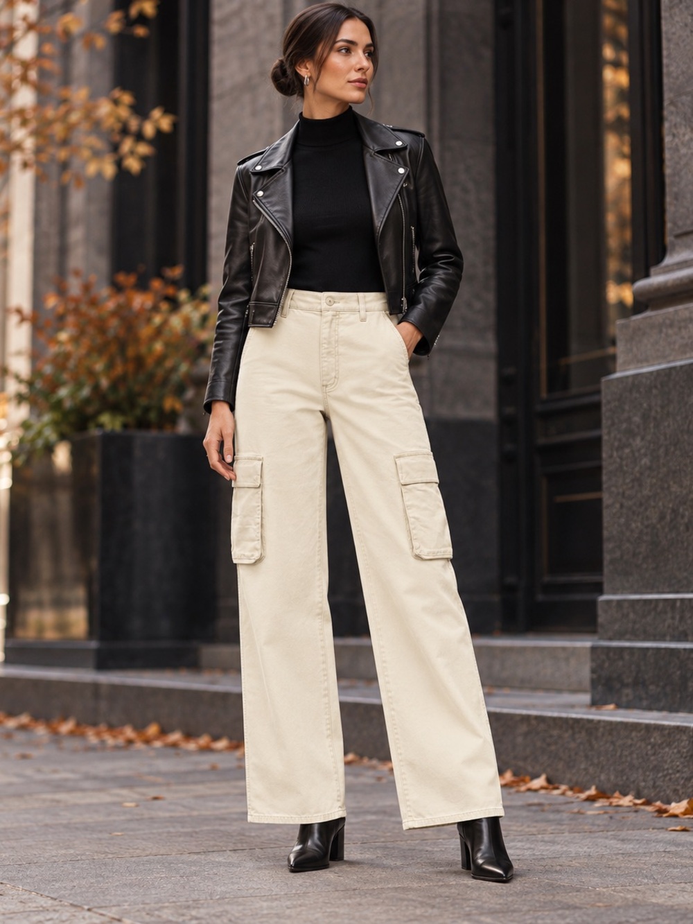 TNA Wide-Leg Cargo Trousers in Ivory